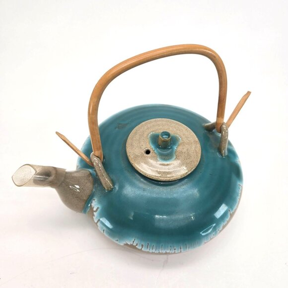 Handcrafted Ceramic Sake Teapot With Bamboo Handle & Drip Glaze Finish JE110 - Picture 6 of 10